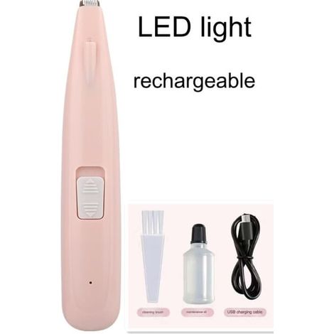 Tondeuse électrique pour animaux, rechargeable par USB et sans fil, pour chiens et chats : poils des pattes, des yeux et du visage. Rasage des pieds. HKK rose. (1/4)