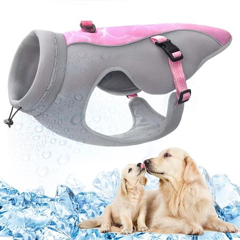Gilet Rafraîchissant pour Chien, Manteau Rafraîchissant Réfléchissant pour Chien, Sécurité, Protection Contre Le Soleil Et Technologie d'évaporation avec Harnais Sangles Réglables (Rose, L) (1/5)