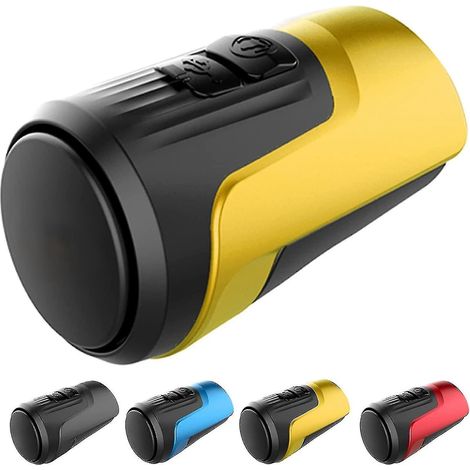 Elektrische Fahrradhupe, 100–125 dB, elektronische Klingel, 4 Klangmodi, USB-Akku, wasserdichte Silikon-Diebstahlsicherung mit hoher Lautstärke – Gelb