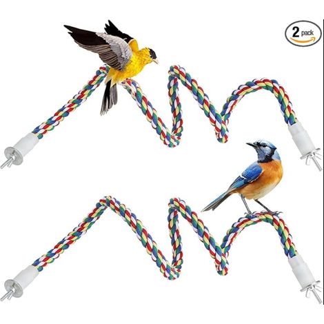 Perch Flexible Cotton Braided Non Slip Bar for Bird Cage with Fixings, Parakeet and Parrot Accessory (1/5)