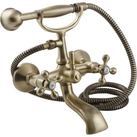 Grifo de bañera y ducha de pared de latón antiguo retro Stilo