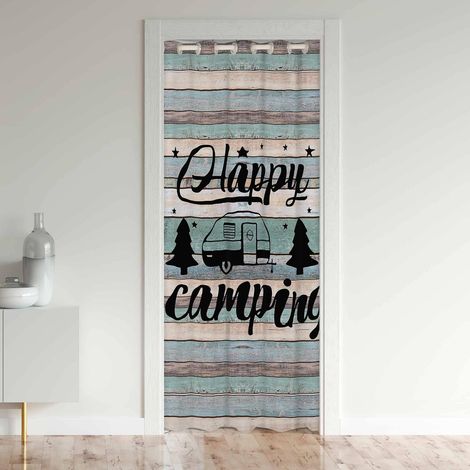 Camping Rideau de Porte 106x203cm Camper Rideaux Interieur Salon Chambre Village Bois Rideau Occultant Rideaux Exterieur d'entrée pour Chambre à Coucher - 106L X 203H cm (1 Panneaux) (1/5)