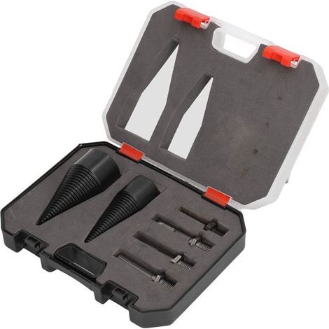 Abnehmbarer Holzspalter-Bohrersatz – 6-teilig – Kohlenstoffstahl – 32 mm und 42 mm Kegel – Inklusive Aufbewahrungsbox