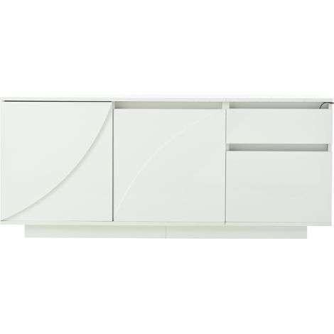 Buffet blanc de 140 cm en MDF, 3 portes et 1 tiroir, étagères réglables, éclairage LED contrôlé par application (1/5)