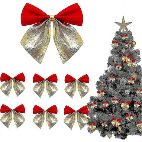 Nœud doré de Noël nœuds de Noël extérieur petit nœud à paillettes de Noël décorations de Noël avec nœud en tissu nœud de Noël 96 pièces Noël (1/5)
