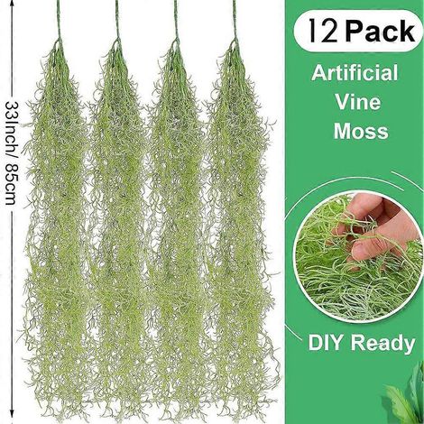 12 plantes succulentes artificielles suspendues de 10 mètres (33 pieds) avec mousse espagnole, liane de mousse artificielle, plante de marais (1/4)