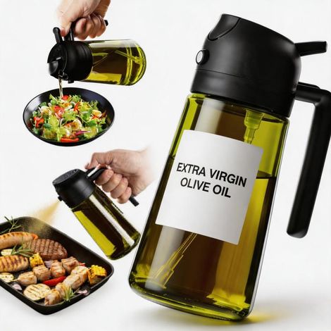 Irovami – TrendPlain – Flacon distributeur d’huile d’olive original 470 ml – Pulvérisateur double mode (spray/versement) – Pour friteuse à air, cuisine quotidienne – Vert foncé