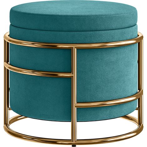 Pouf de rangement rond en velours vert, 24 L, couvercle amovible, Ø 42 x 39 cm