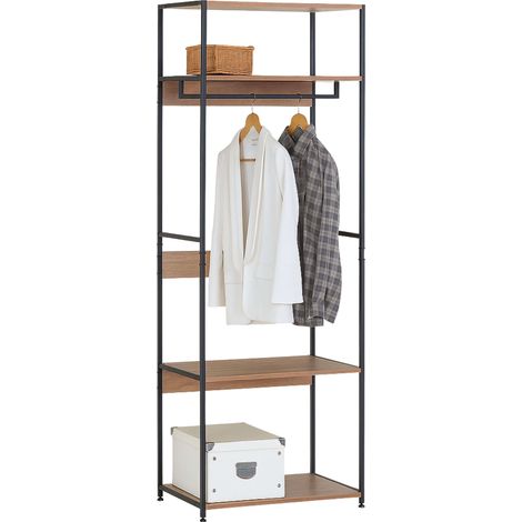 Perchero, Armario Abierto Dormitorio, Vestidor Lofi 3 Estantes Barra Colgadora Roble Cambrian y Negro 60x175x40 cm