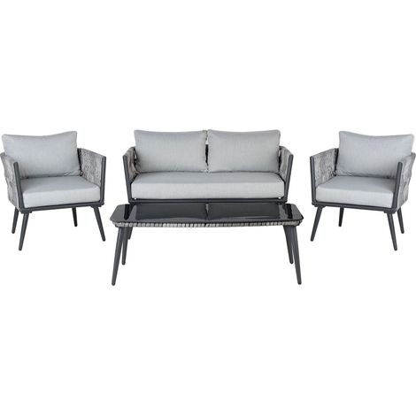 Garden Lounge Set with Table 4 Seater PREVEZA PE Rattan Grey