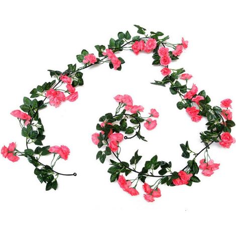 Guirlande Faux Rosiers - 1,8 M - 69 Têtes - Feuillage Vert - Décoration Murale Jardin Mariage (1/4)