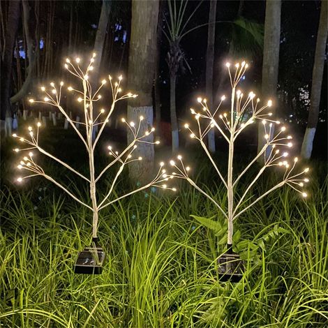 Lampes Solaire De Jardin Sur Piquet - Arbre En Fil De Cuivre - LED Blanc - Éclairage Extérieur Pour Allées Et Cour - 2 Pièces (1/5)