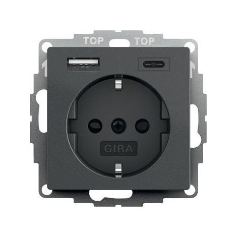Gira Steckdose 1-fach anthrazit mit 1USB-A 1USB-C System 55 245928 UP mit BS Schutzkontakt (1/5)