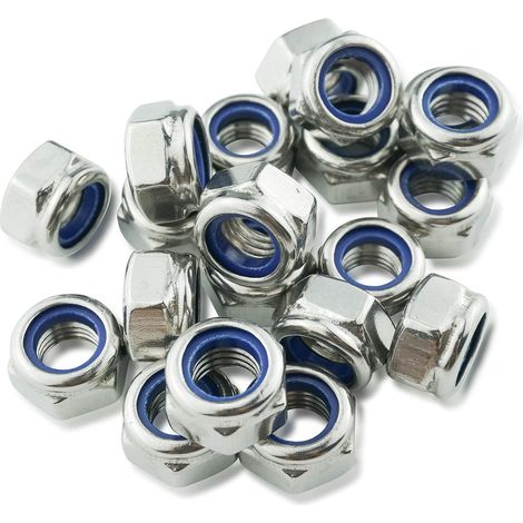 Ecrou M12, Écrous Inox 12mm (10 Pièces), Écrous Hexagonaux en Acier Inoxydable A2 304 (DIN 985), Ecrou Frein de Blocage en Nylon, Écrou Autobloquant pour Boulons et Vis (1/3)