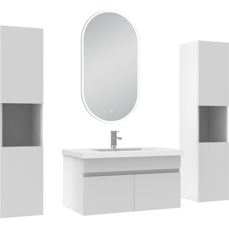 Ocean meubles simple vasque 80cm colonne + vasque + miroir lumineux Blanc
