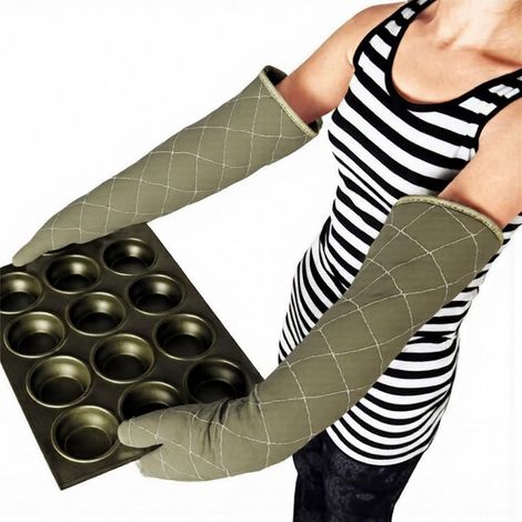 Gants de Cuisine Extra Longs de 61 cm Résistants à la Chaleur en Coton pour Barbecue, Vert (1/5)