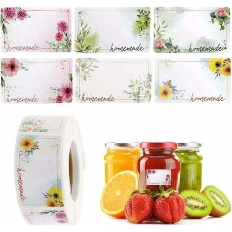 500 pièces Étiquettes à confiture,Étiquette Autocollante Fleur Rectangle Etiquettes Autocollants Bocaux,convient pour pot de confiture bocal distributeur de confiture de fruits confits épice (1/4)