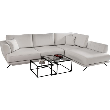 Canapé convertible angle droit simili cuir blanc Savary 280cm (1/5)