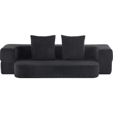 Sofá cama convertible de 2 plazas negro de tela y espuma de alta densidad (1/5)