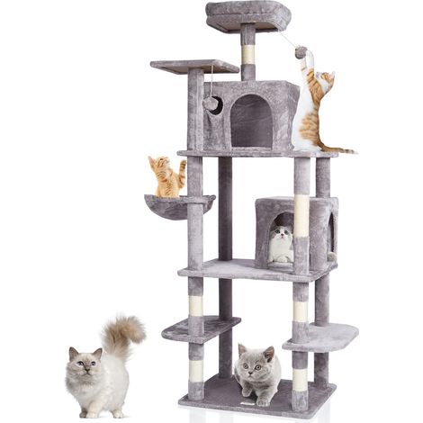 VEVOR Cat Tree for Indoor Cats, 68.5" Cat Tower with 2 Cat Condos, Sisal Scratching Post, Hammock, Top Perch, Jumping Platforms, Large Cat Furniture Activity Center with Hang Ball, Light Grey (1/5)