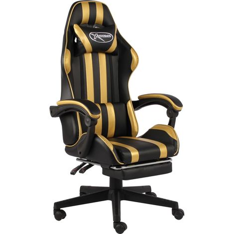 Fauteuil de jeux vidéo avec repose-pied Noir et doré Similicuir (1/5)
