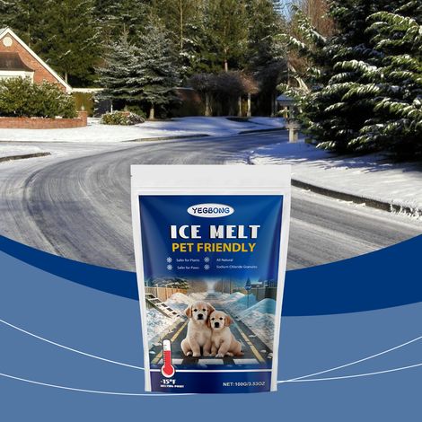 Agent de dégivrage sans danger pour les animaux domestiques, pour sols et rues en béton, fondant la neige et la glace en hiver, nettoyant antidérapant – 100 g (1/5)