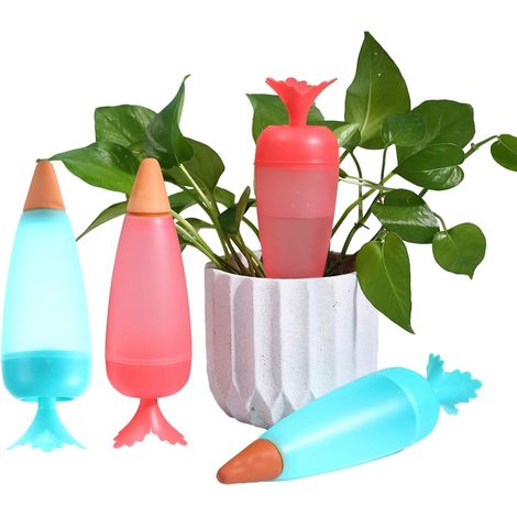 Lot de 4 arrosoirs globes, irrigation automatique, plastique PP, fond terre cuite, plantes intérieur extérieur (1/5)