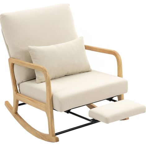 Chaise à bascule avec repose-pieds, dossier réglable 3 positions, coussin lombaire, tissu crème pour salon et chambre  CHICFURN (1/5)