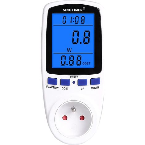 Lot de 2 Prises Wattmètre Numériques - Énergie AC 230V/120V, 16A, Rétroéclairage Blanc, Prise Française (1/5)