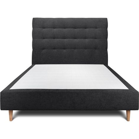 Lit 150x190cm avec tête de lit capitonnée tissu et sommier tapissier Noir - Hauteur totale : 35cm (1/5)