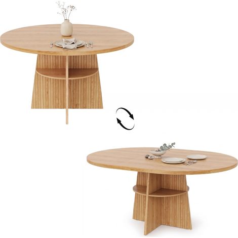 FurnitureR Table extensible de 110 à 150 cm avec finition bois naturel et rangement central, idéale pour les repas de 2 à 8 personnes (1/5)