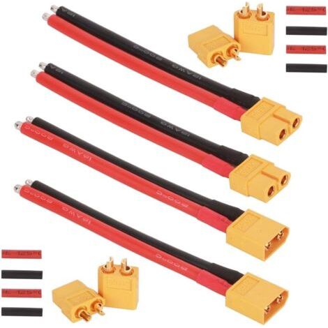 2 Paires XT60 Connecteur Femelle male avec Fil de Silicium de 100 mm 12AWG, 2 Paires XT60 Bullet Connectors Plugs avec Thermorétractable pour RC Lipo Batterie Jouet (1/5)