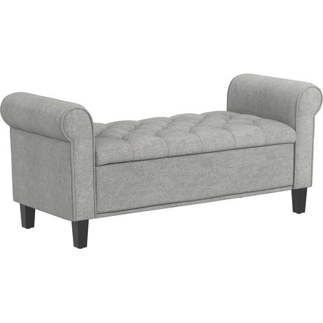 Panca Fondo Letto 126x48,5x57 cm con Contenitore e Braccioli Arrotolati in Tessuto Effetto Velluto Grigio Chiaro (1/5)