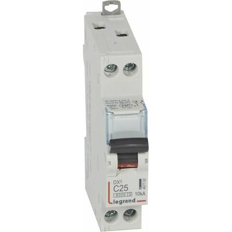 Disjoncteur DX³6000 10kA arrivée haute et départ bas à vis U+N 230V - 25A - courbe C - 1 module - LEGRAND
