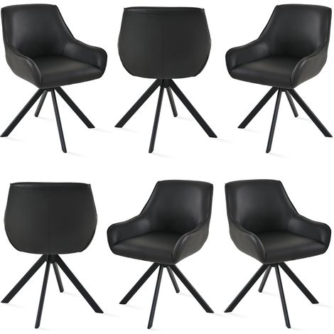 Goeurvant 360° drehbarer Sessel mit geschwungener Rückenlehne und weichem Kissen, perfekte Kombination aus Stil und Komfort - 6er Set - Schwarz - Kunstleder