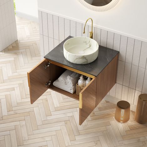 mobile contenitore 61 cm lavabo ceramica nero rovere OKMYHOME (1/5)