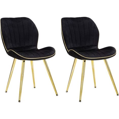 Lot de 2 Chaises en Tissu "Paris" 77cm Noir & Or