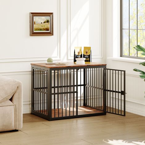 Gabbia per cani mobile a 3 porte, 2 in 1 TV o comodino, 84x56x66 cm, marrone OKMYHOME (1/5)