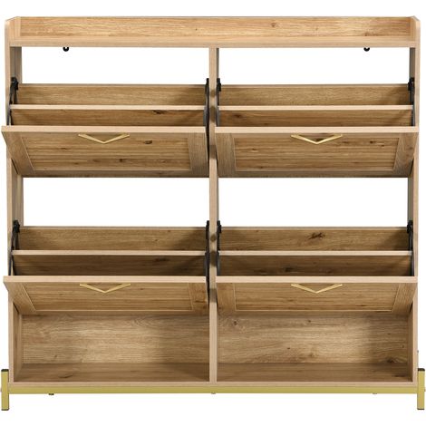 Moderner Schuhschrank mit 4 Türen, Metallgestell und Ablage, 108,5 x 24 x 100 cm (1/5)