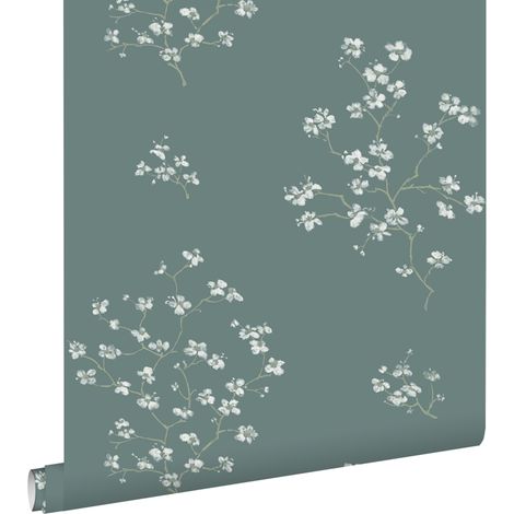 papier peint branches de fleurs vert pétrole - ESTAhome (1/5)