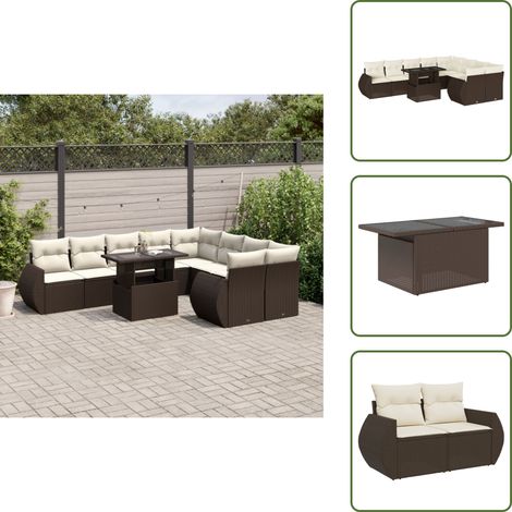 The Living Store 10-tlg. Garten-Sofagarnitur mit Kissen Braun Poly Rattan - Gartentisch (1/5)