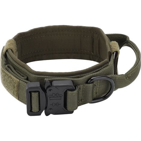 Collier pour chiot en coton ajustable et résistant avec boucle en métal, vert armée (L) (1/5)