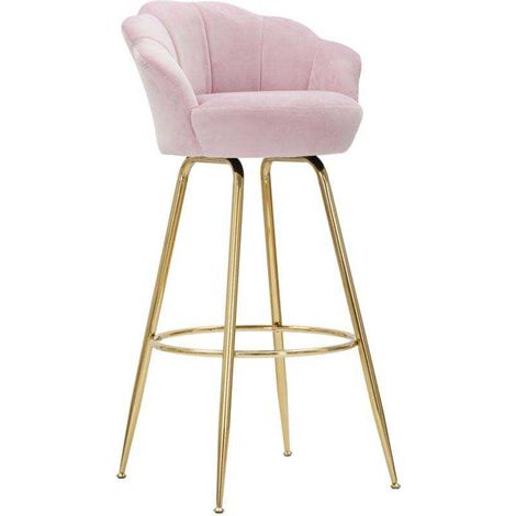 Tabouret de bar en tissu et métal – Dossier fleur – Hauteur d'assise 90 cm – Pieds dorés – Design moderne pour cuisine et salle à manger (1/8)