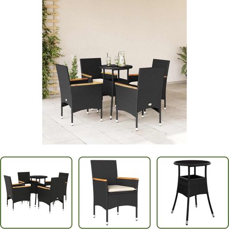 Table de jardin - Ensemble à manger de jardin et coussins 5 pcs noir rotin verre (1/5)