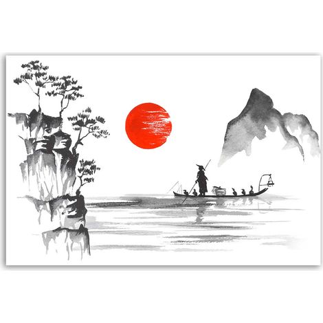 Tableau pêcheur au soleil rouge (1/5)