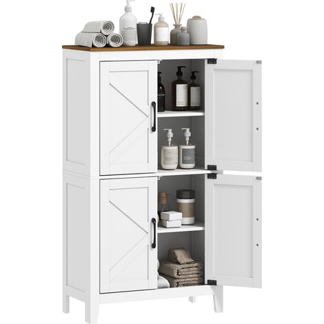 HOMCOM armario de baño estrecho, mueble auxiliar de baño con puertas tipo granero, 4 estantes y estantes ajustables, 60x30x110 cm, blanco (1/5)