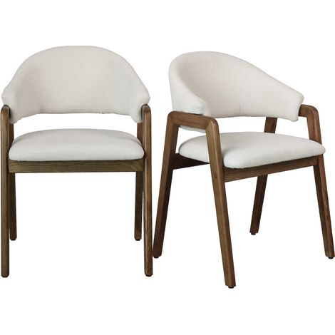 WOOL-Chaise en Frêne patiné noyer et Tissu Trendy Ecru (x2) (1/5)