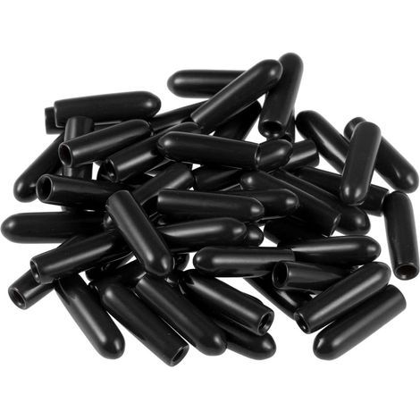50 Capuchon, Diamètre Intérieur 2.5mm, Caoutchouc Noir, Pour Vis Et Tubes, Protection Meubles (1/4)