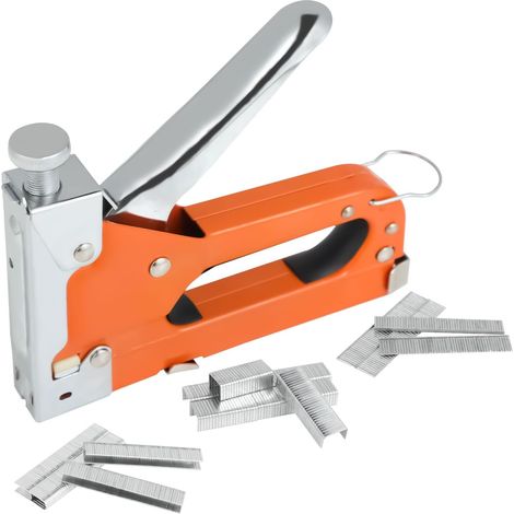 Murale 3 en 1 - Agrafeuse Agrafeuse Tapissier Bois Cloueuse Multifonctionnelle avec 600 Agrafeuse Compatible avec la Tapisserie Matériaux de Fixation Décoration Menuiserie Meubles (Orange) (1/5)