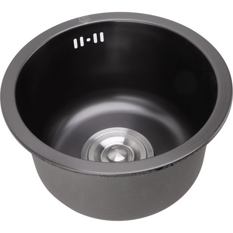 Évier rond noir金刚 simple cuve, kit siphon inclus, pour cuisine et bar, noir金刚 brossé 3030 nano (grand format, surpoids) (1/5)